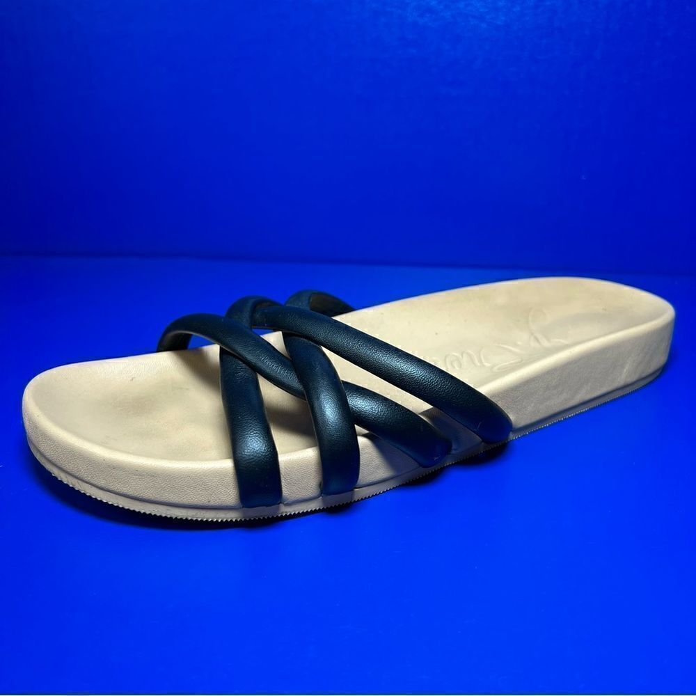 J Crew Pacific Cushy‎ Womens Leather Padded Strap Sandals Black 10 AY424